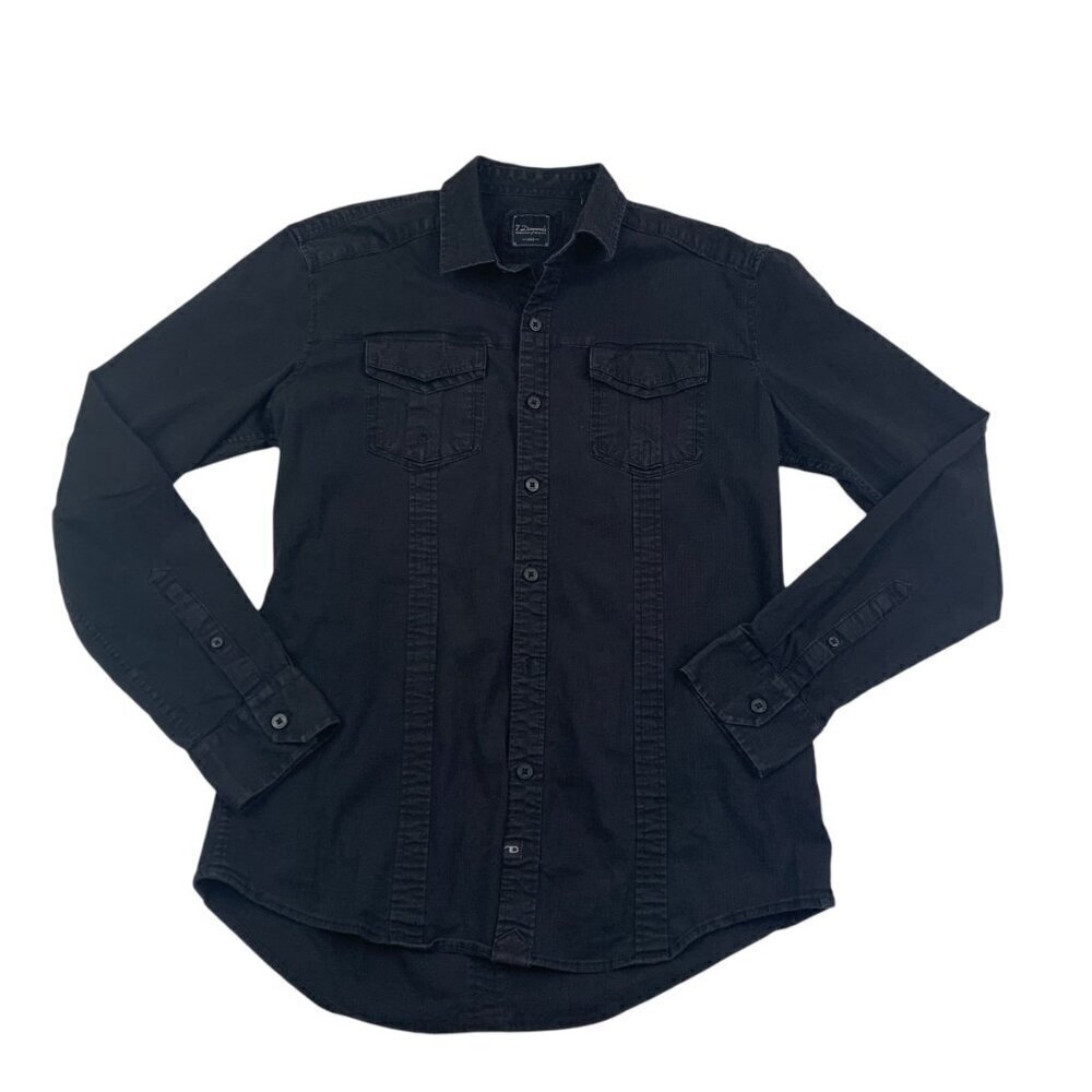 7 Diamonds Black Distressed Wash Long Sleeve Button Down Shirt Men's Size Medium